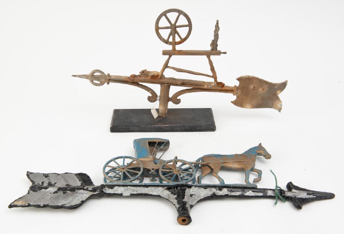 TWO WEATHERVANES - CART AND SPINNING WHEEL (1 of 2)