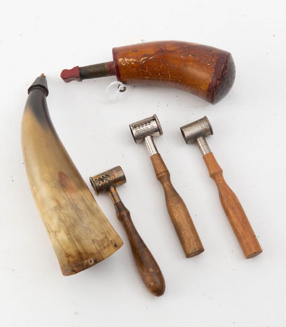 2 POWDERHORNS & 3 POWDER SHOT MEASURERS (1 of 5)