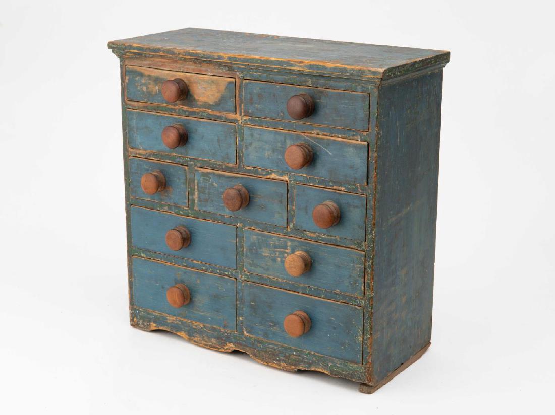 19TH C. MINIATURE CHEST IN OLD BLUE PAINT (1 of 7)