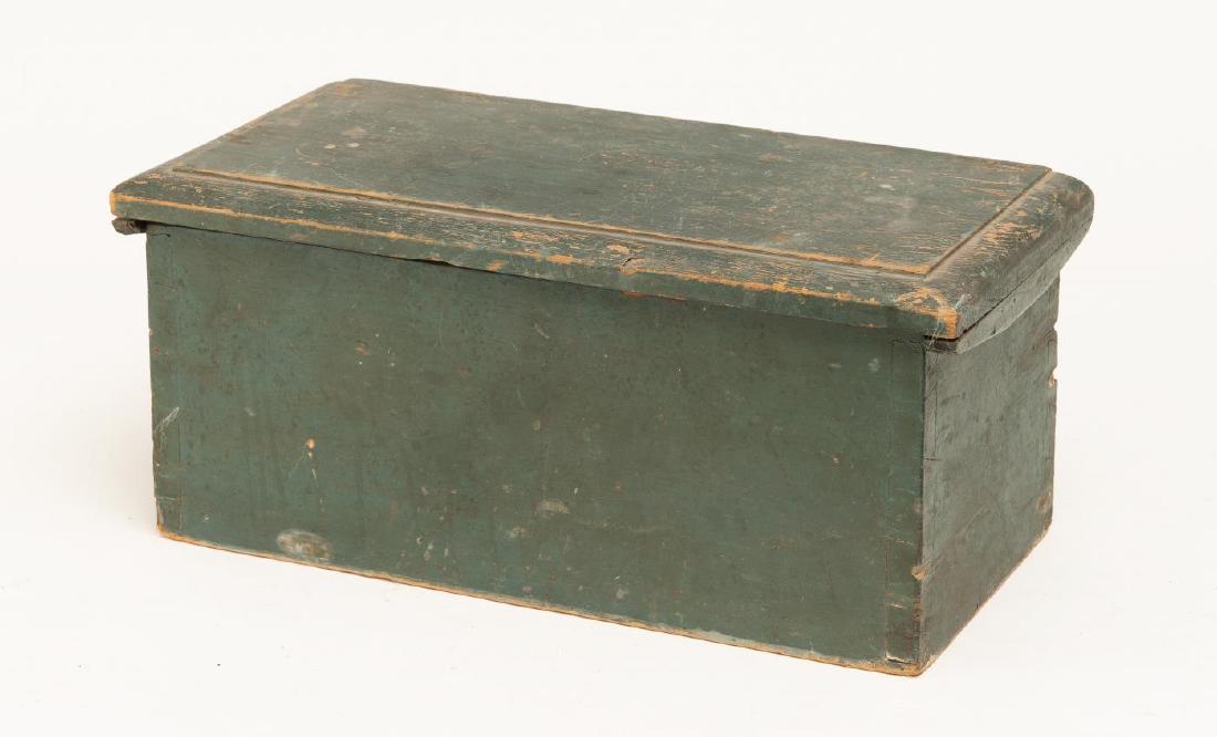 MINIATURE BLANKET CHEST IN OLD GREEN PAINT (1 of 5)