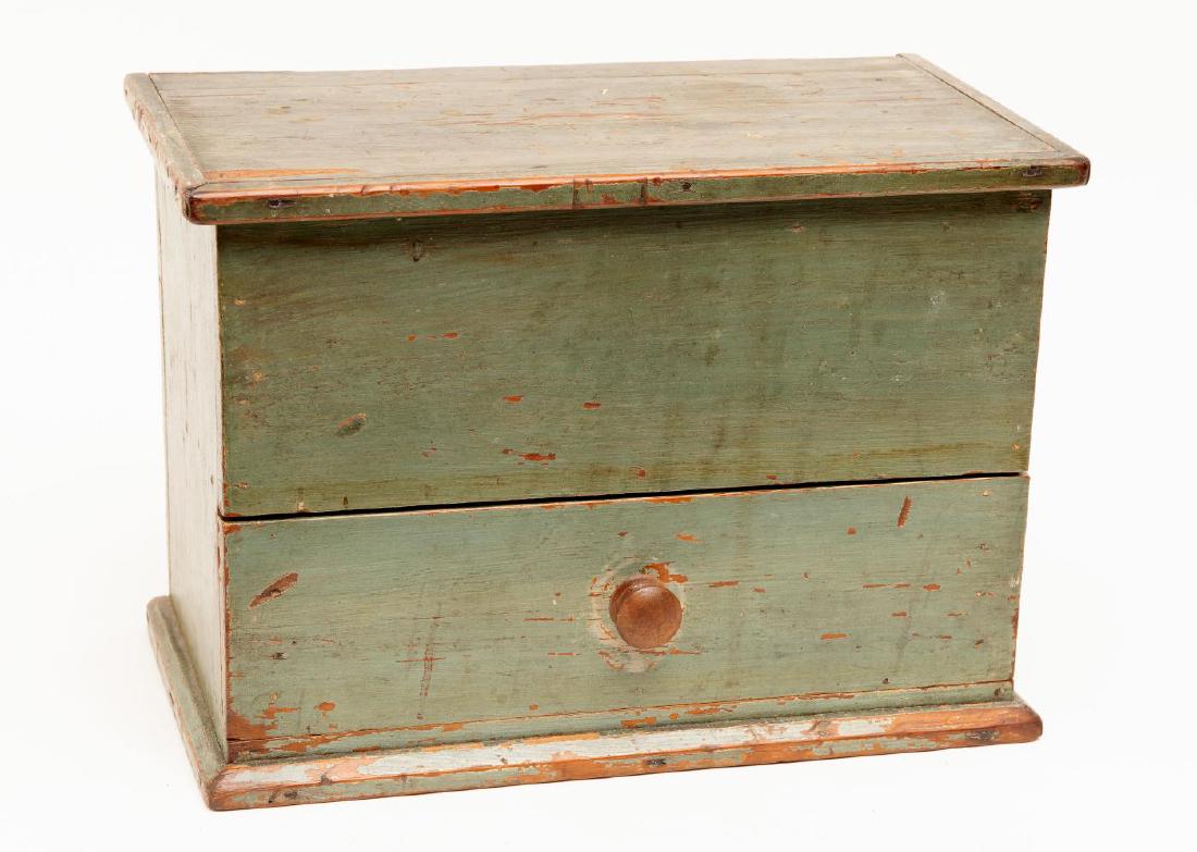 MINIATURE ONE DRAWER BLANKET CHEST IN BLUE PAINT (1 of 6)