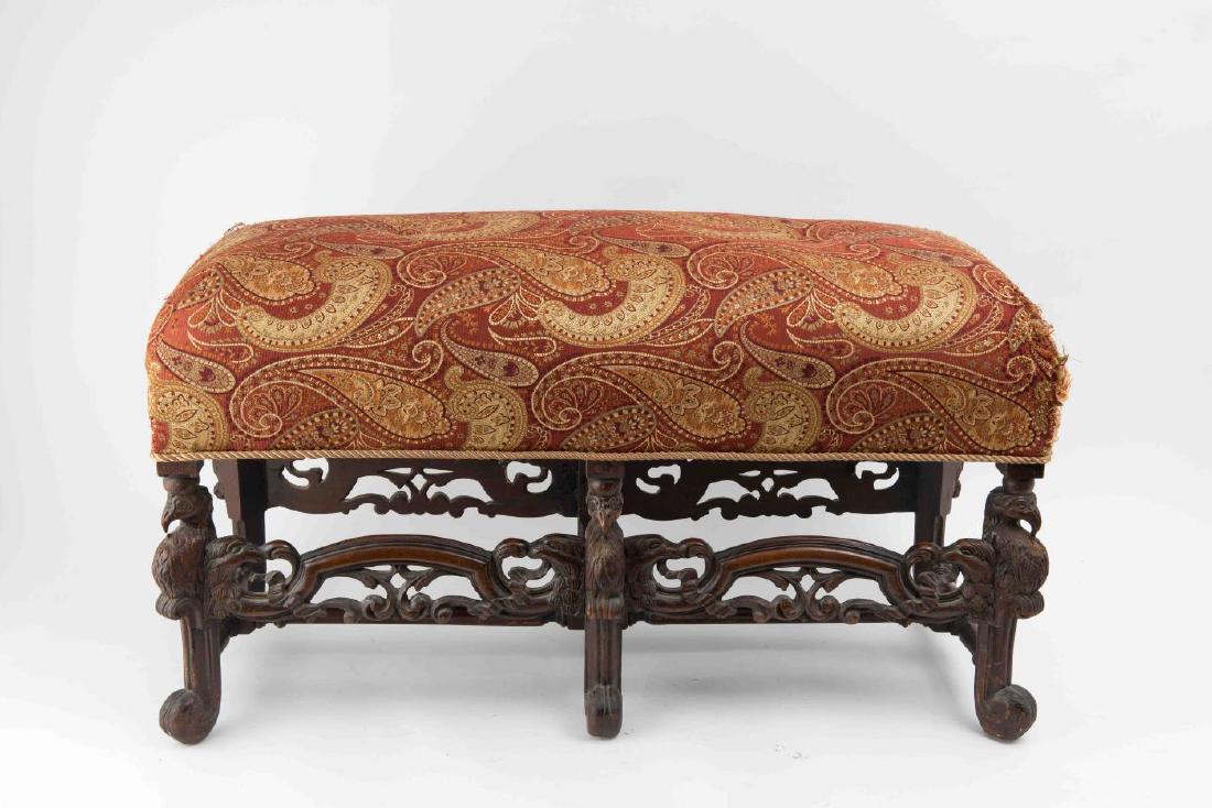 UPHOLSTERED BENCH WITH CARVED EAGLES (1 of 8)