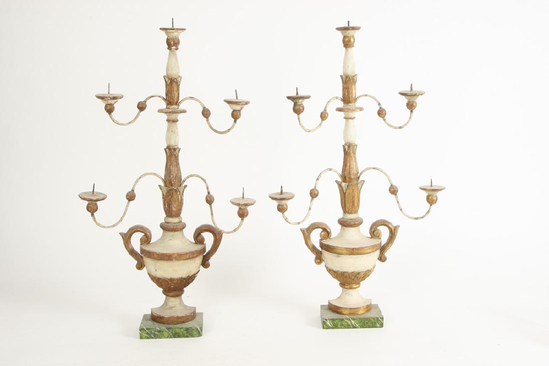 PAIR PAINTED WOOD AND METAL ARMED CANDELABRA (1 of 5)