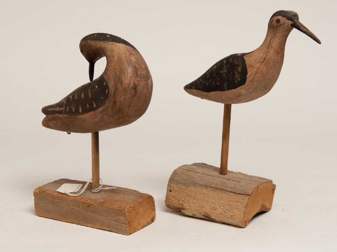TWO CARVED AND PAINTED SHOREBIRDS BY RANDALL: Both stamped "RANDALL" on underside; both set on stands. 11 1/2 x 8 1/2 x 2 1/4 inches