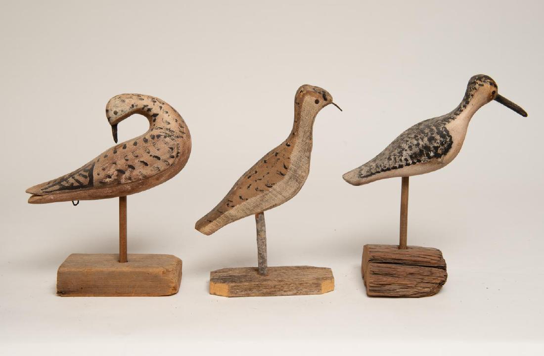 THREE CARVED AND PAINTED SHOREBIRD DECOYS (1 of 5)