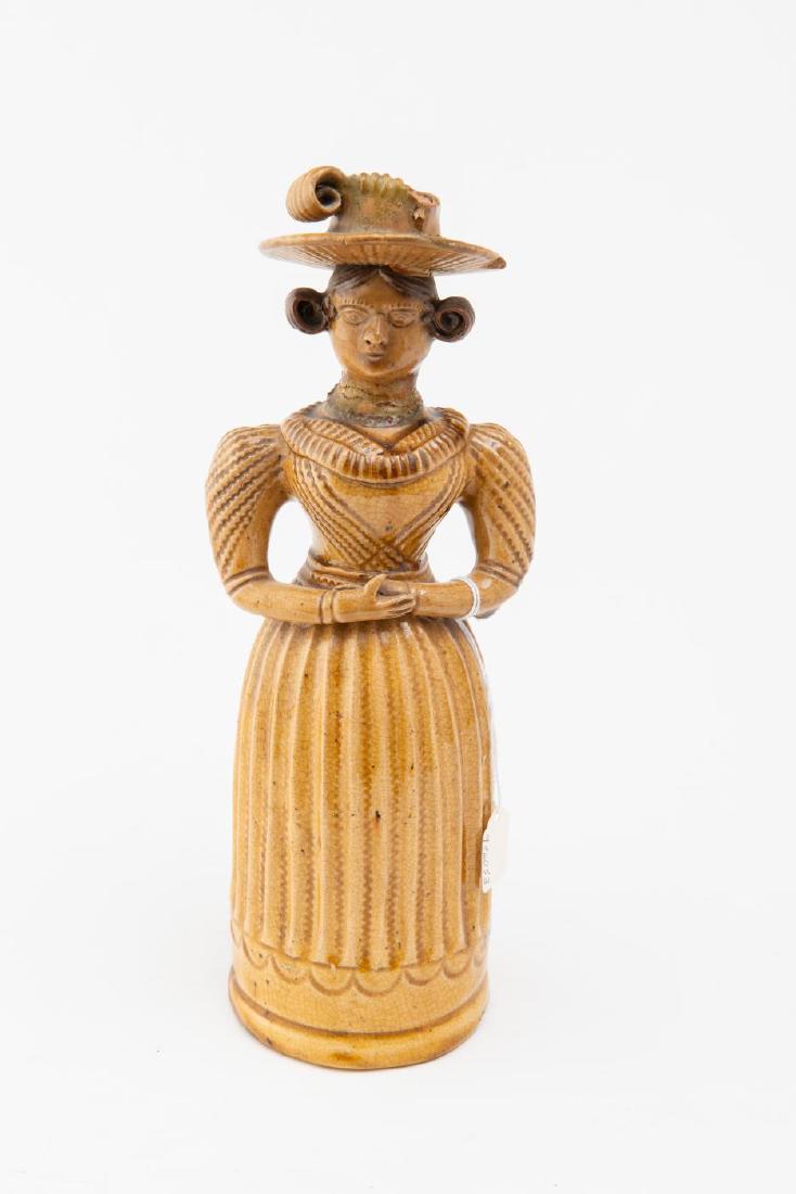 EARLY STONEWARE GLAZED WOMAN FIGURAL BOTTLE (1 of 6)