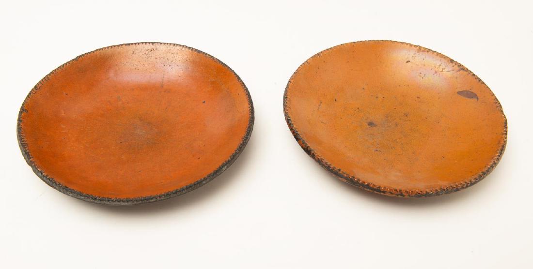 TWO REDWARE PLATES WITH COGGLED RIMS (1 of 3)