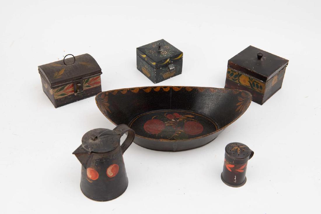 SIX PAINTED TOLEWARE PIECES (1 of 6)