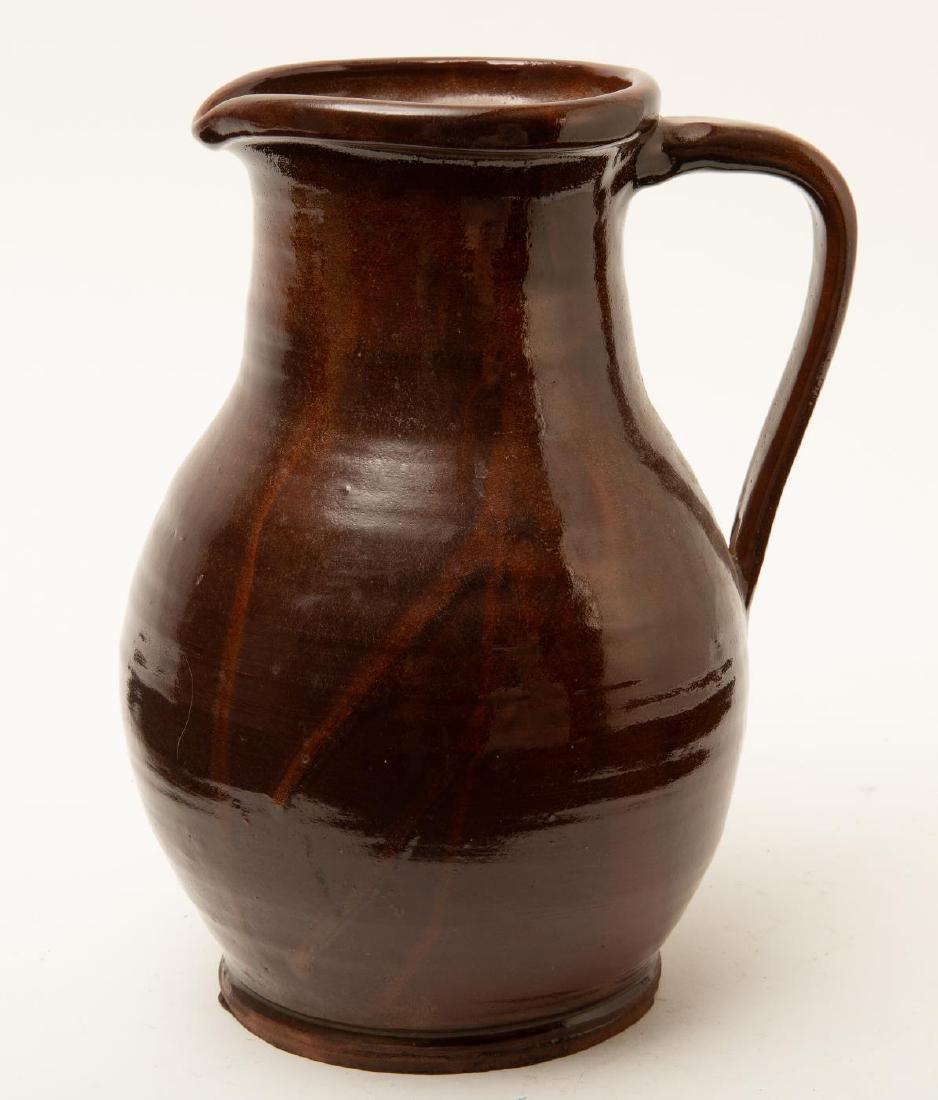 GLAZED REDWARE PITCHER w/ APPLIED HANDLE (1 of 3)