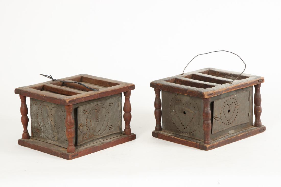 (2) SIMILAR FOOT WARMERS w/ PIERCED TIN HEARTS (1 of 5)