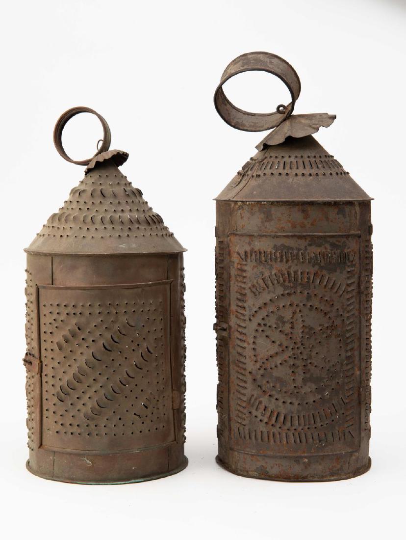 TWO PIERCED TIN LANTERNS (1 of 4)