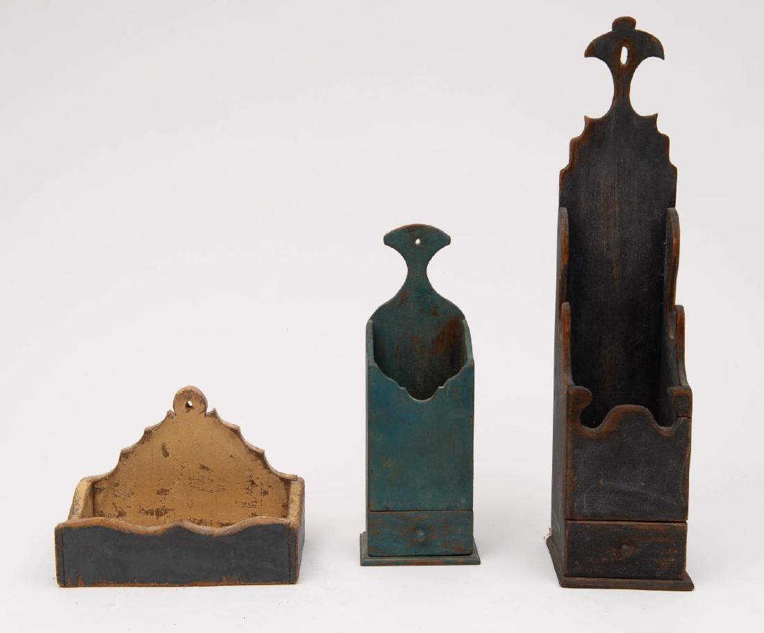THREE 20TH C. HANDMADE PIPEBOXES & WALLBOX: 27 3/4 x 6 1/2 x 5 3/4 inches.