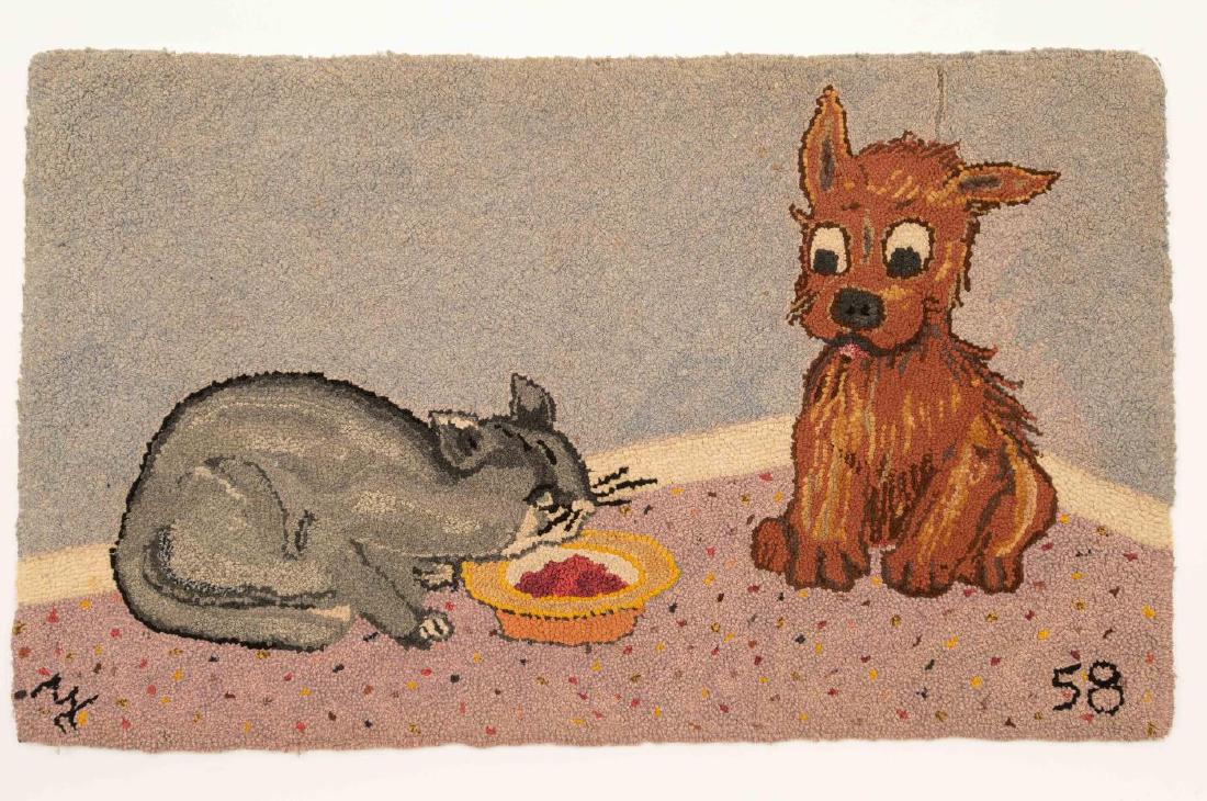 CLEVER HOOKED SCATTER RUG OF KITTY AT PUPP FOOD BO (1 of 3)