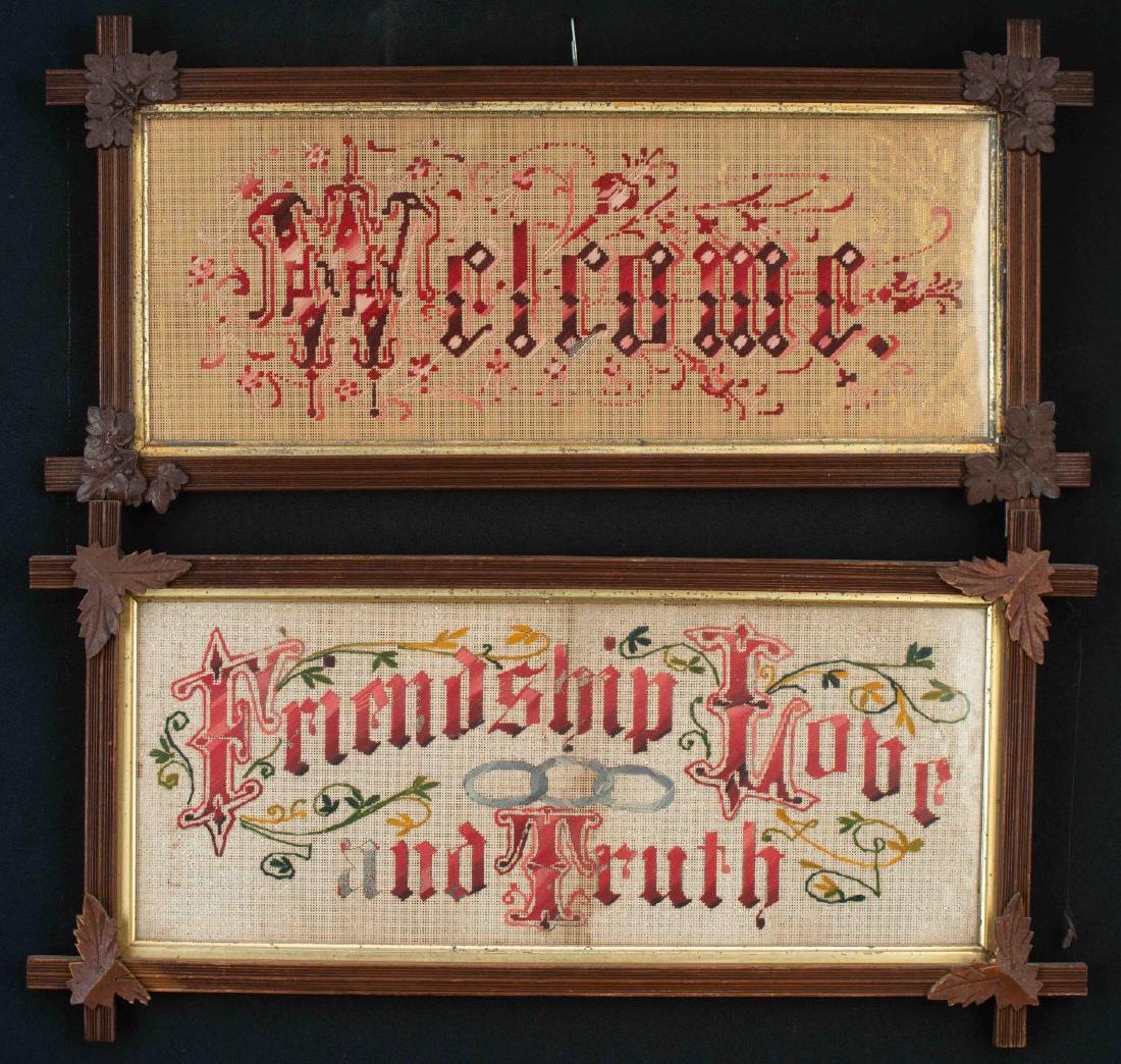 PAIR OF NEEDLEWORKS IN CARVED VICTORIAN FRAMES (1 of 1)