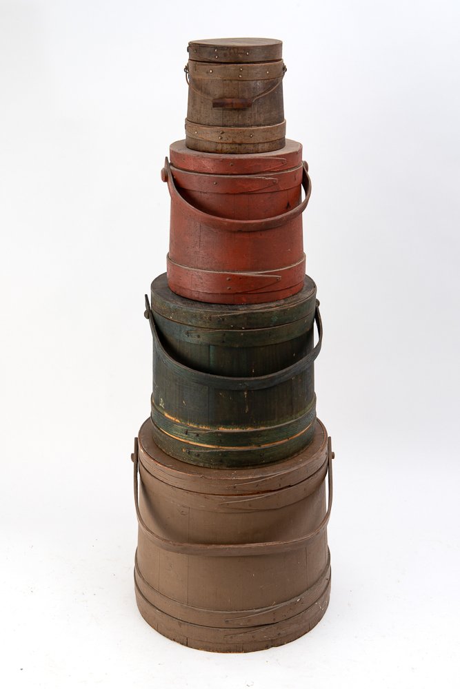 STACK OF (4) PAINTED FIRKINS (1 of 8)
