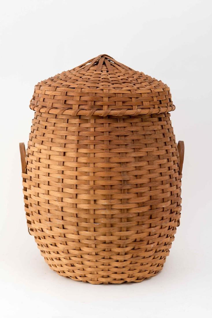 LARGE COVERED SPLIT ASH TWO HANDLED BASKET (1 of 5)