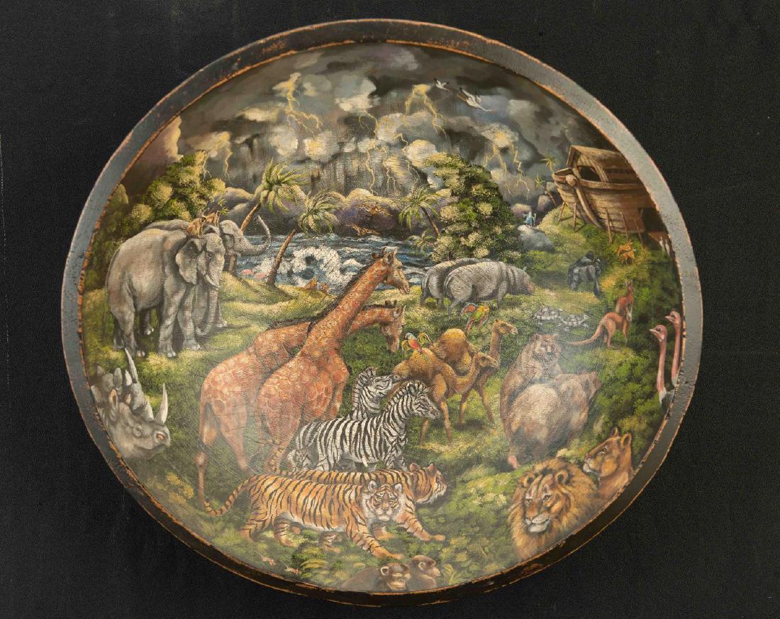 LARGE PAINTED NOAH'S ARK TURNED BOWL (1 of 3)