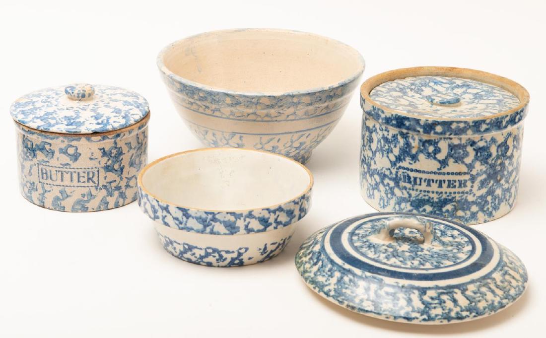 (5) 19TH c BLUE SPONGEWARE SERVING PIECES (1 of 2)