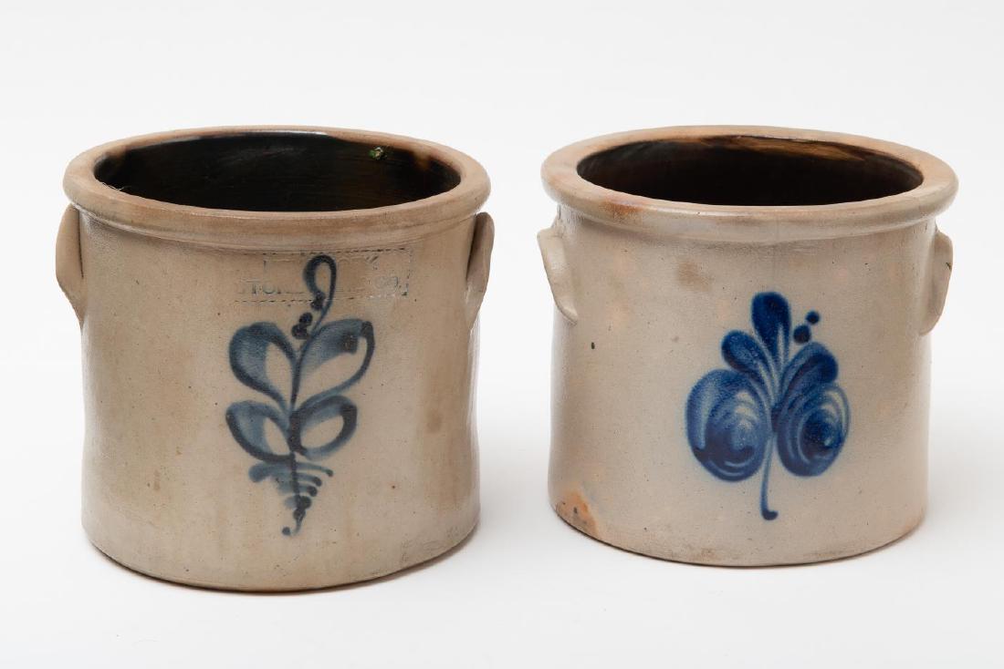 (2) SALTGLAZED STONEWARE CROCKS WITH LEAVES (1 of 9)