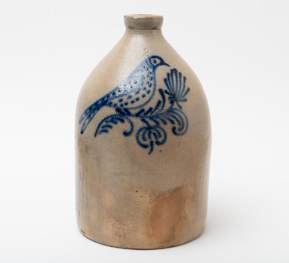 SALTGLAZED STONEWARE JUG WITH STYLIZED BIRD (1 of 3)