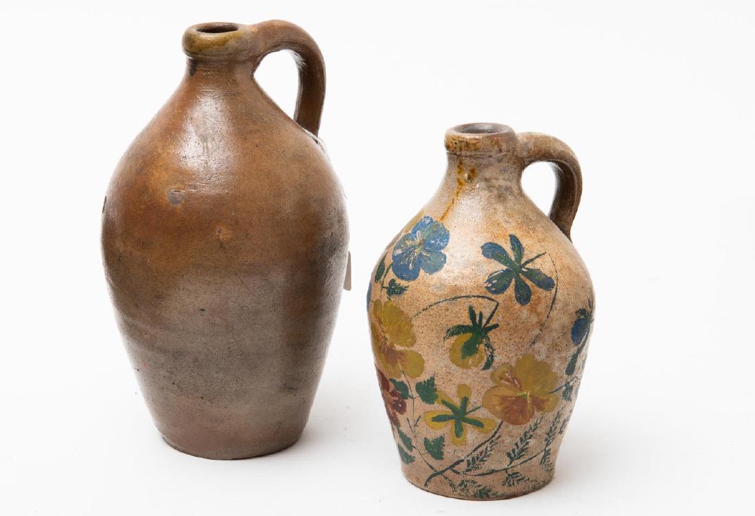 (2) SMALL SALTGLAZE STONEWARE JUGS (1 of 3)