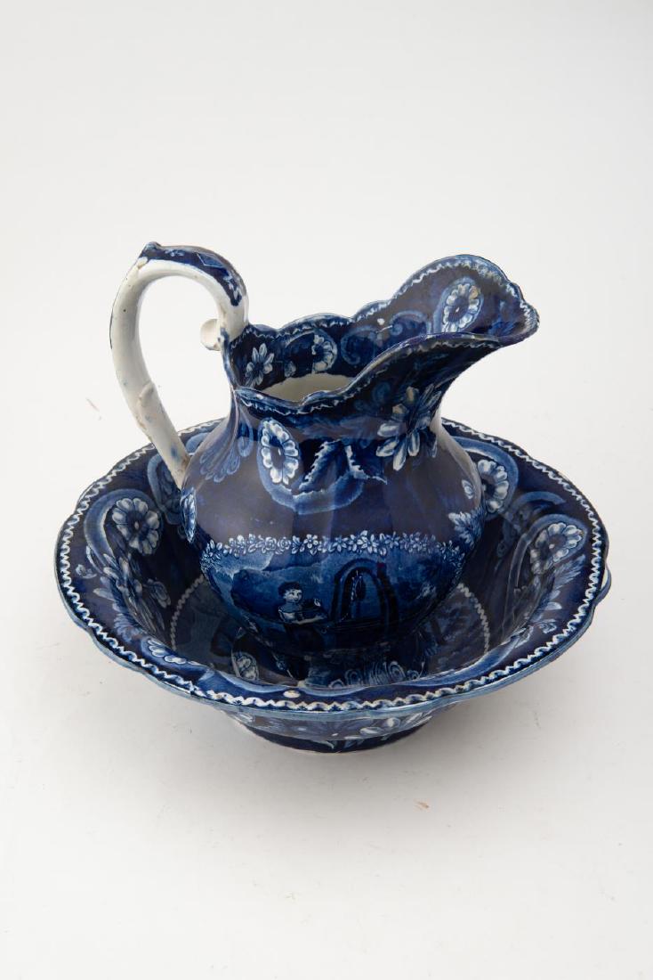 BLUE AND WHITE STAFFORDSHIRE WASH BASIN & PITCHER (1 of 10)
