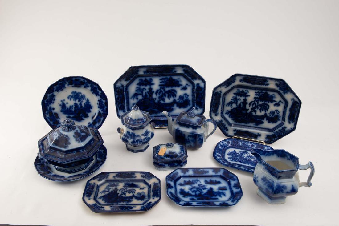 12 PIECES OF FLOW BLUE - INCL. PLATTERS, TEA POT (1 of 10)