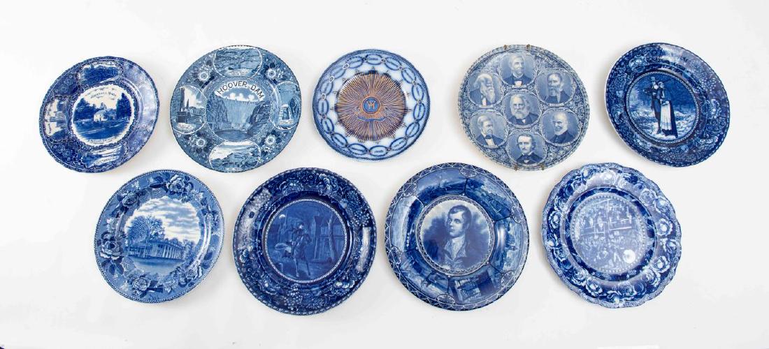 9 BLUE TRANSFERWARE PLATES - INCL. PAUL REVERE (1 of 6)