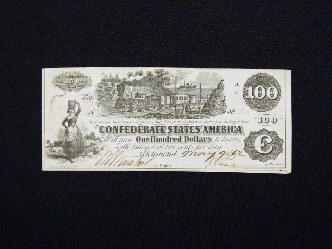 1862 CONFEDERATE STATES OF AMERICA $100 NOTE (1 of 2)