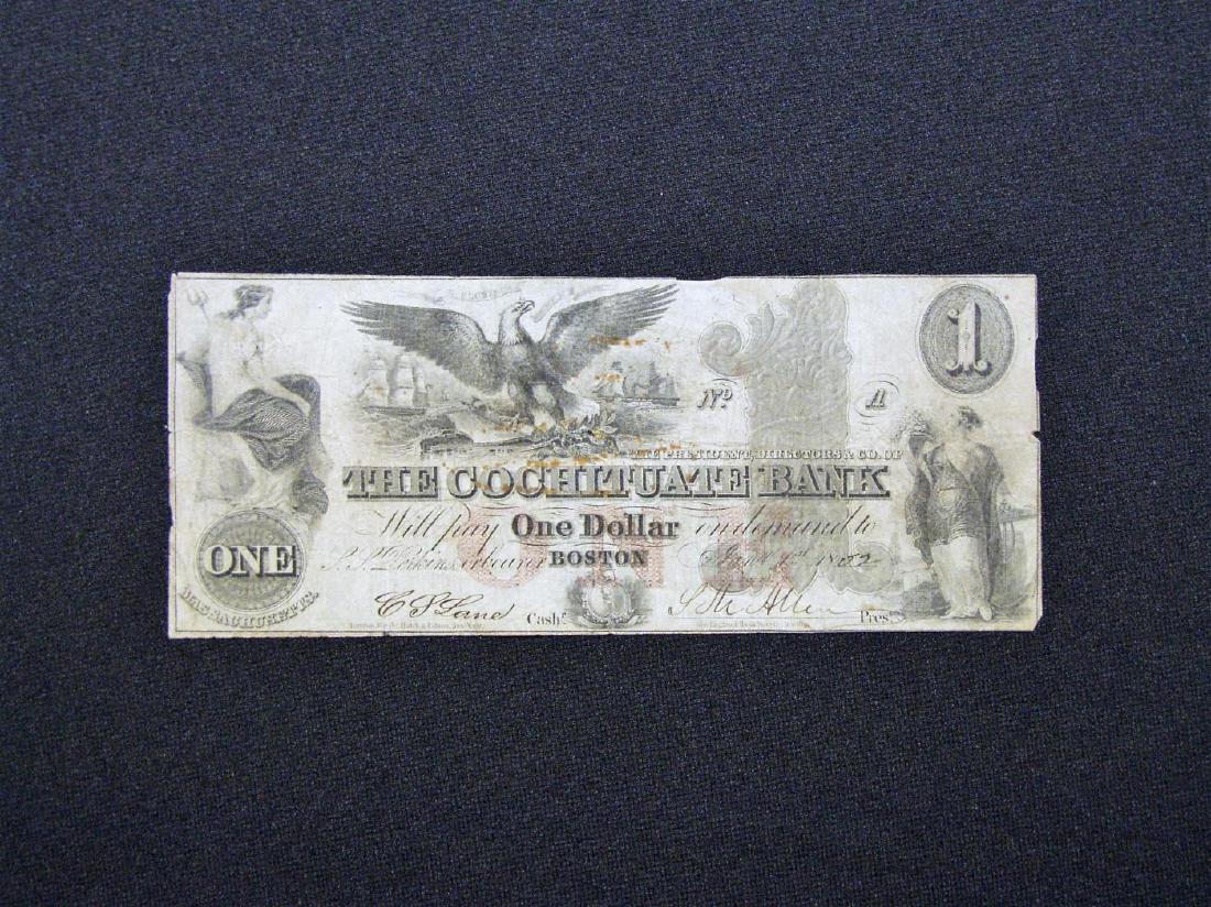 1852 US OBSOLETE $1 BANK NOTE, COCHITUATE MA (1 of 2)