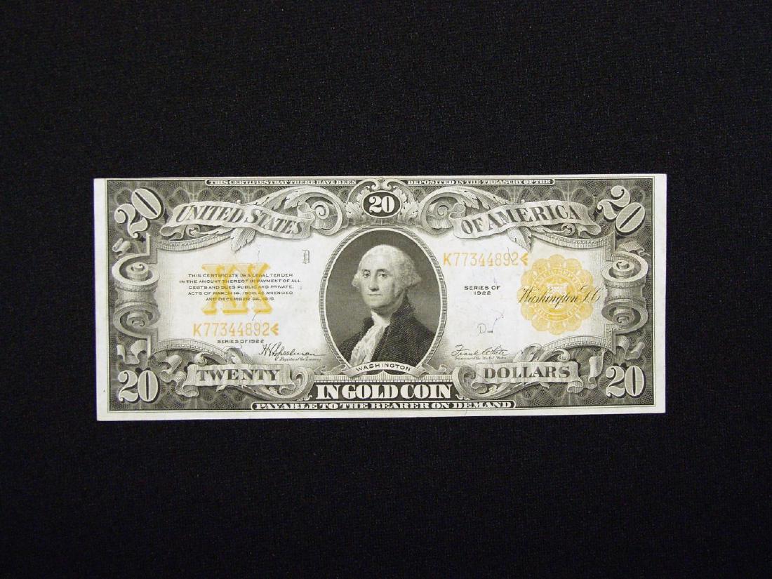 1922 UNITED STATES $20 GOLD CERTIFICATE (1 of 2)