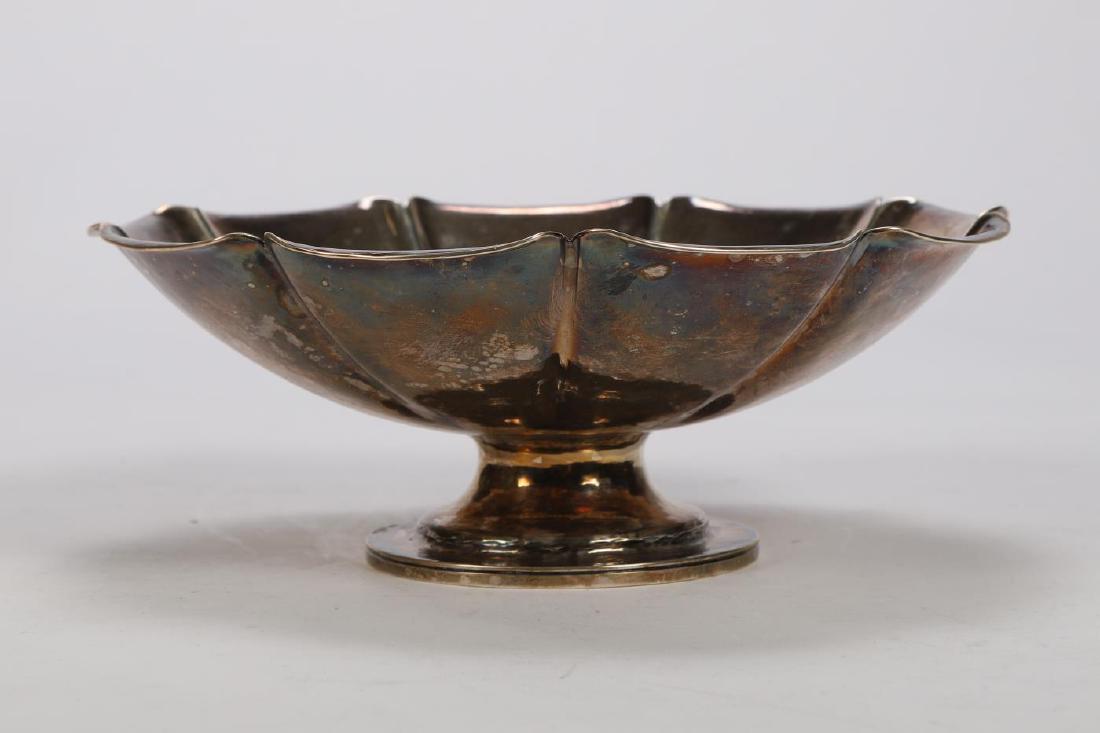 JOEL HEWES ARTISANAL STERLING SILVER FOOTED BOWL: Floral theme with lobed petal motif. 3 x 8 1/4 inches. 20.4 troy ounces
