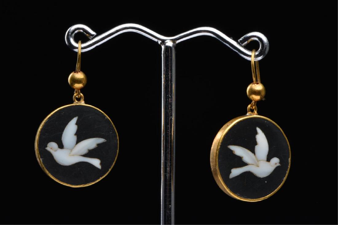 PAIR OF ANTIQUE PIETRA DURA and 14k GOLD 0EARRINGS (1 of 5)
