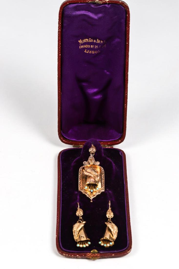 VICTORIAN 14K+ GOLD EARRING & PENDANT SET (1 of 4)