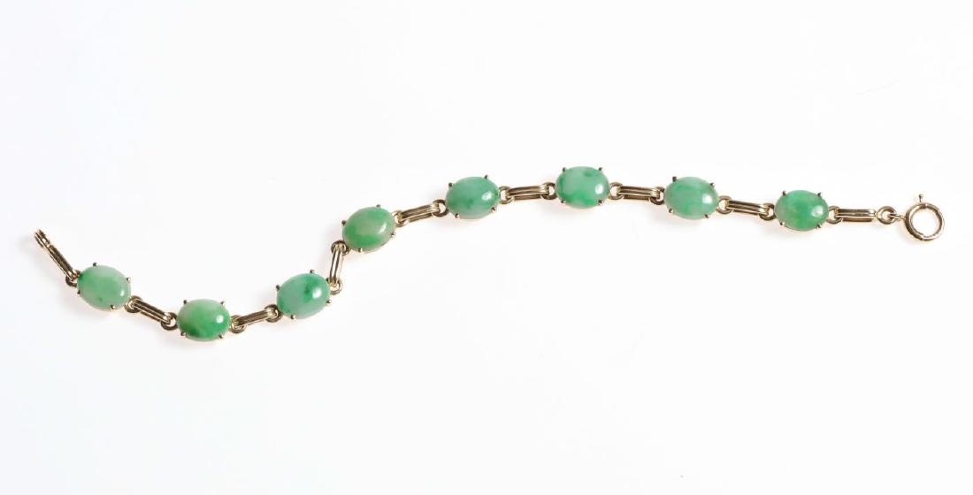14K GOLD and OVAL CABOCHON JADE BRACELET (1 of 8)