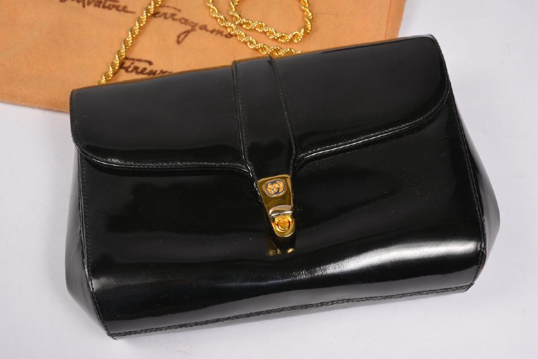 SALVATORE FERRAGAMO LEATHER HANDBAG: 7 x 10 inches. Interior zippered pocket.