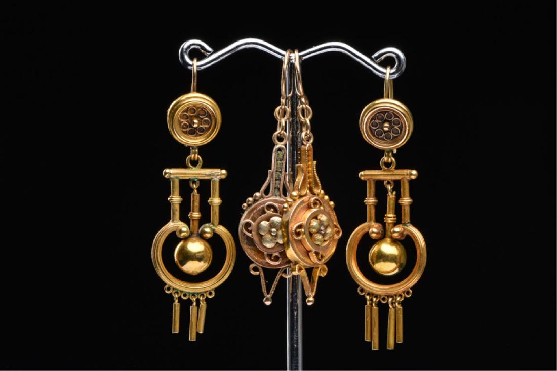 (2) PAIR 14K GOLD ANTIQUE ETRUSCAN STYLE EARRINGS (1 of 9)
