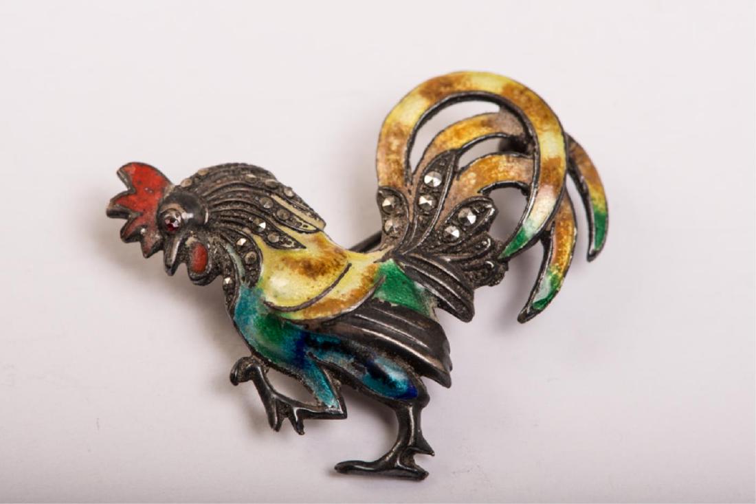 GERMAN ENAMELLED STERLING SILVER ROOSTER BROOCH (1 of 4)