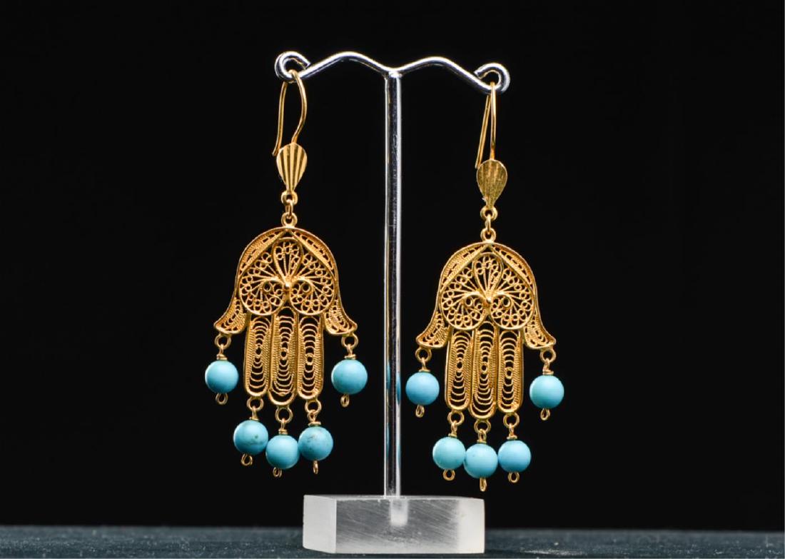 21k GOLD FILIGREE AND TURQUOISE EARRINGS (1 of 8)