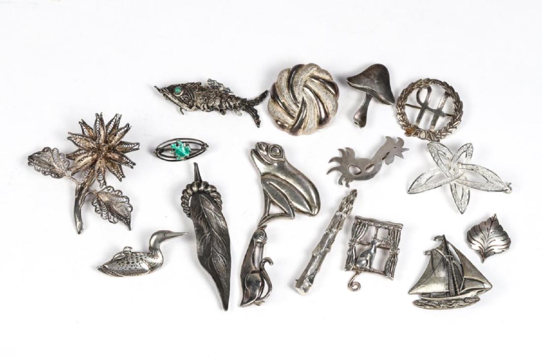 (16) FIGURAL STERLING SILVER BROOCHES (1 of 5)