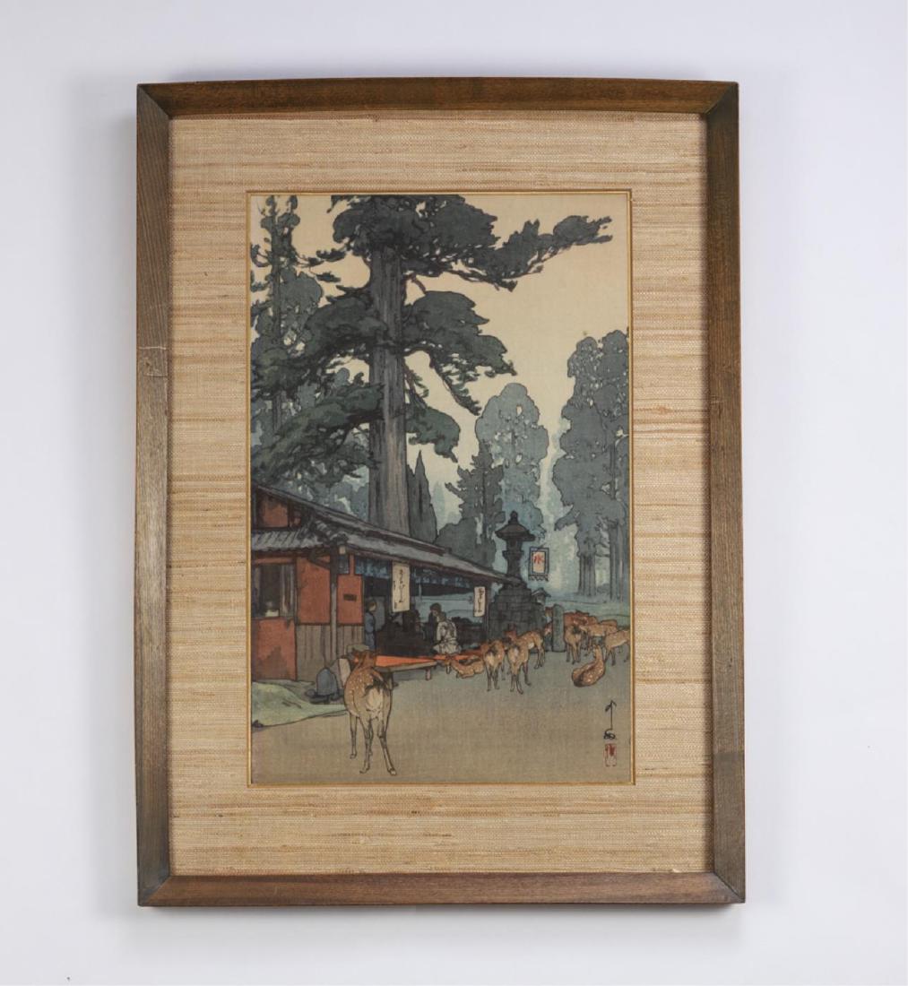 HIROSHI YOSHIDA (1876-1950): "Way to the Kasuga Shrine" woodblock in colors 16 x 10 1/2 inches (to edge of sheet). signed and signed in pencil. framed 20 x 15 inches (overall)