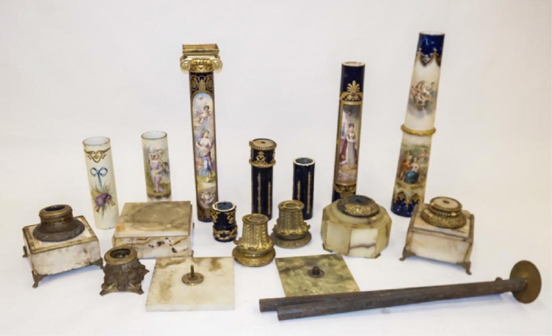 SEVRES PEDESTAL FRAGMENTS: Various bases, porcelains and ormolu