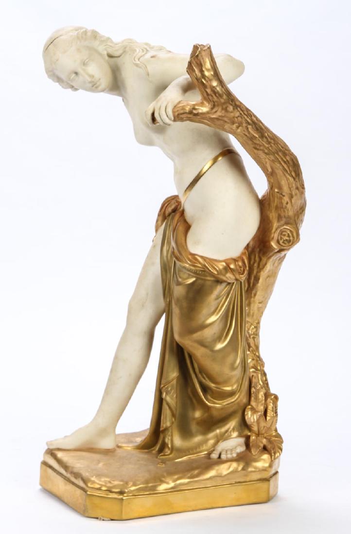 ROYAL WORCESTER GILT PORCELAIN FIGURINE: "The Bather Surprised" gilt porcelain. signed. 23 inches.