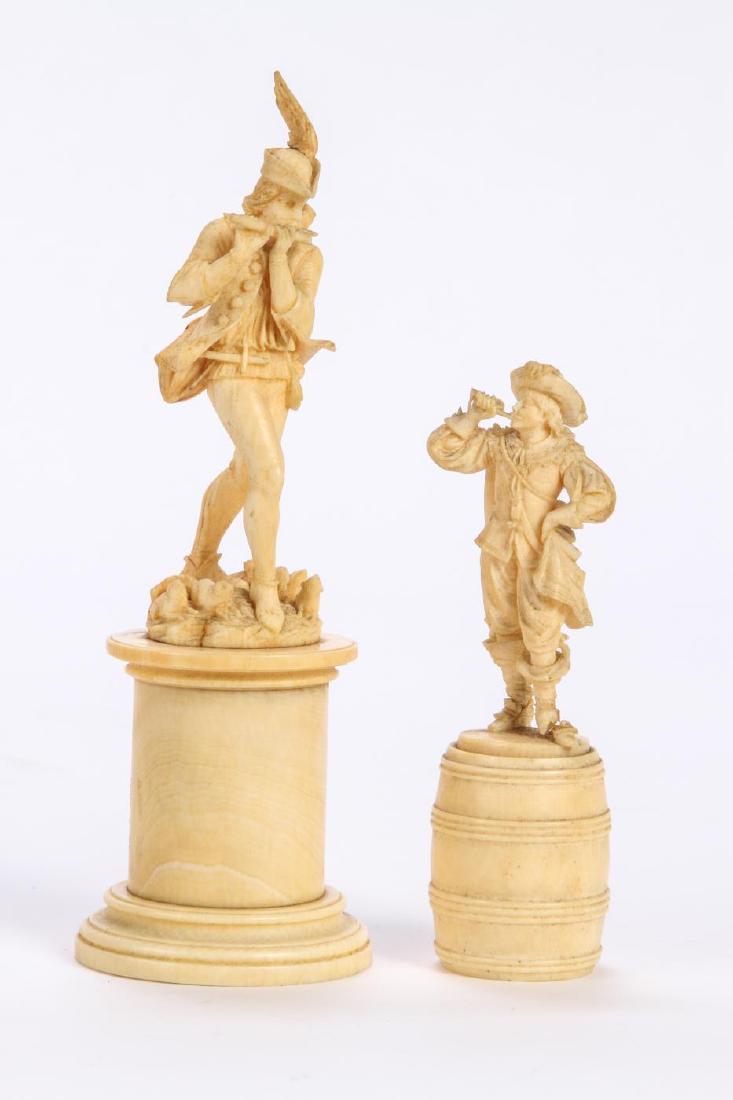PIED PIPER OF HAMLIN AND CHEVALIER MINIATURES: Two (19th c) Dieppe Figurines. 6 1/2 and 4 1/2 inches. .
