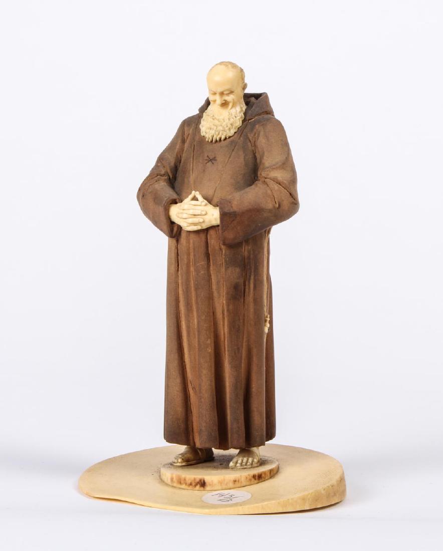 HAND CARVED WOOD MONK FIGURINE: Signed B. Geiger / Meran under base. 6 3/4 inches.