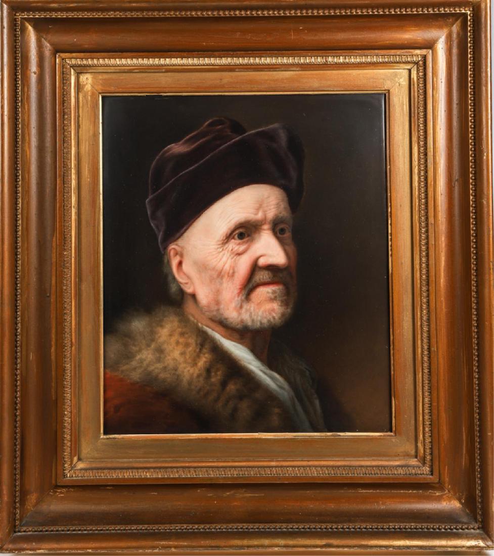 KPM PORCELAIN PORTRAIT PLAQUE: "Eastern European Gentleman" porcelain. plaque signed KPM. portrait is anonymous. 15 x 13 inches. framed 24 x 22 inches (overall)