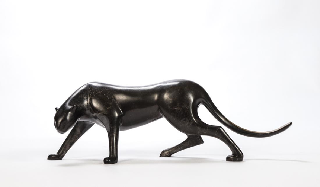 LOET VANDERVEEN (1921-2015) BRONZE PANTHER: Etched signature & number under chest, Loet 500/750. 4 x 11 x 3 inches.