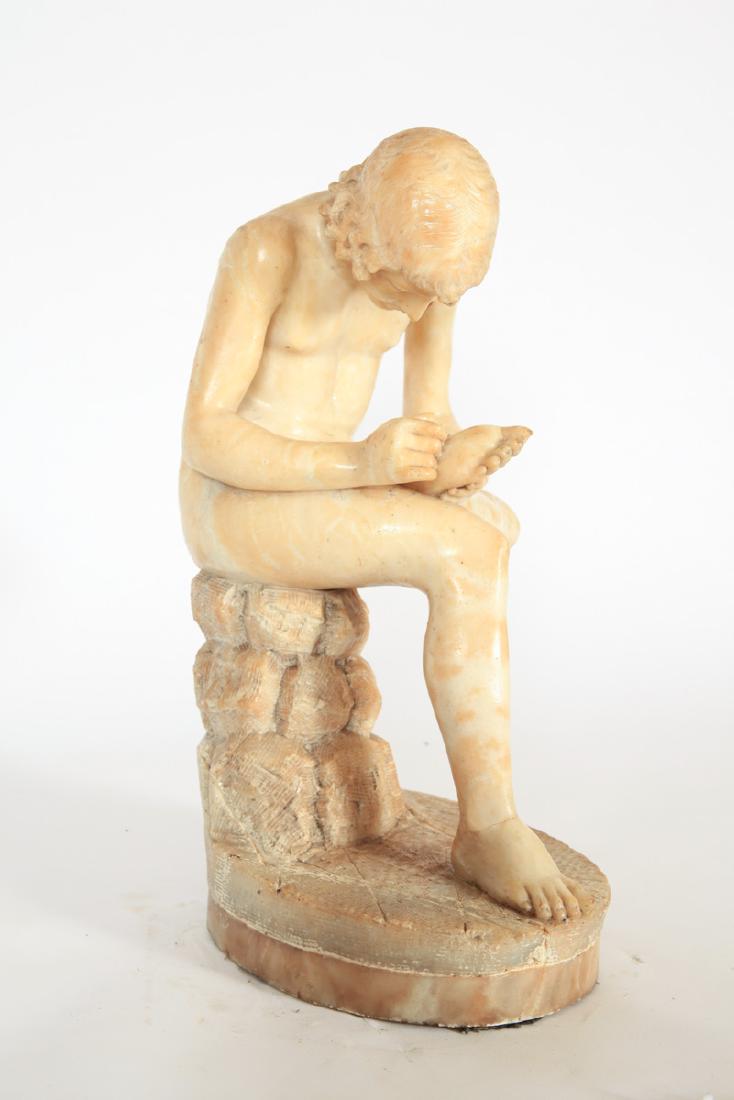 ITALIAN SCHOOL (19th c): "Fidelino, Boy with Thorn" alabaster. 20 inches. unsigned. Condition: Wear to finish, surface grime