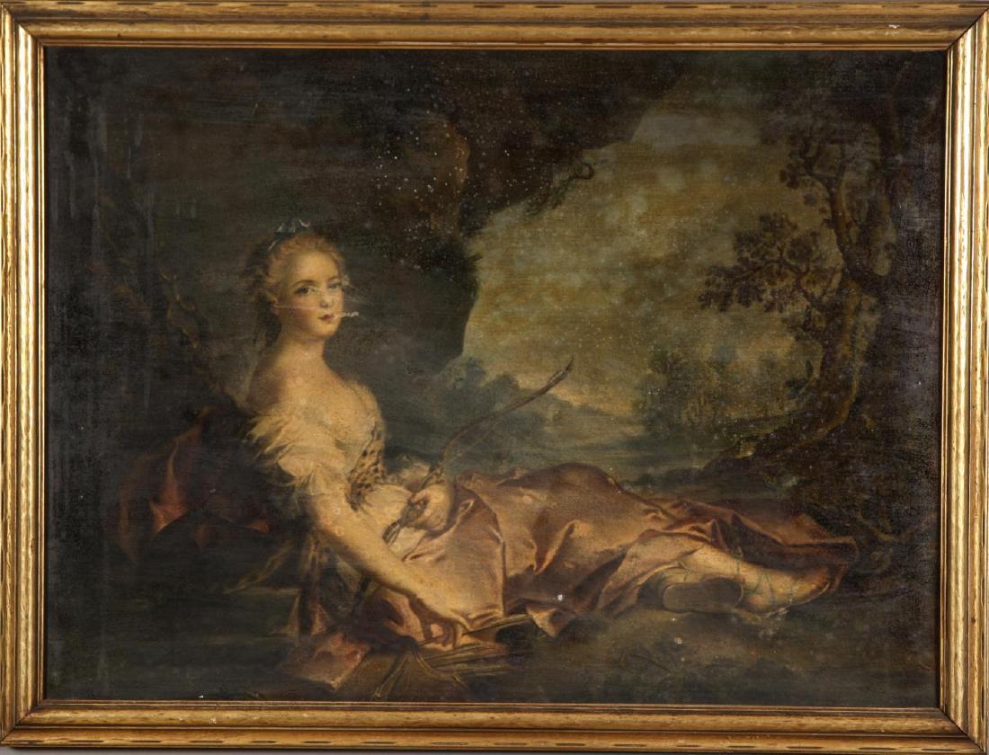 FRAMED PRINT OF A RECLINING (18th c) WOMAN: 24 x 33 inches. unsigned. framed 27 x 36 inches (overall) Condition: Surface grime Temp No 5666