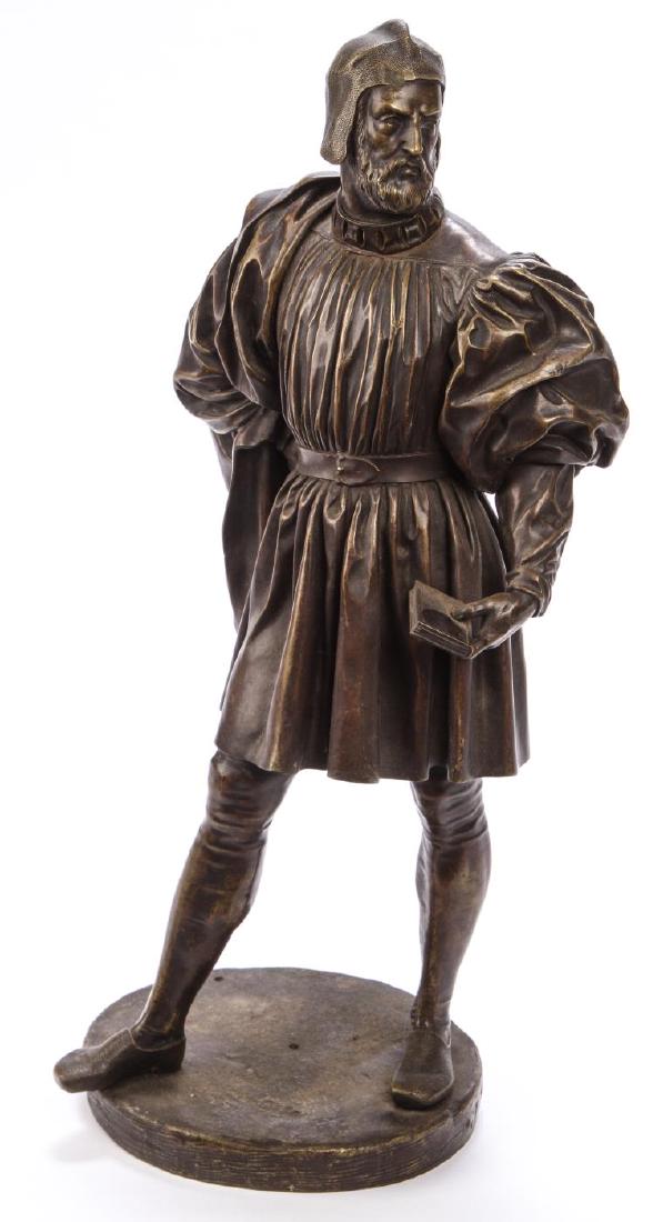 J. FEUCHERE (19th c): "Benvenuto Cellini" bronze. signed. 19 1/2 inches. Condition: Good, missing a young child behind right leg. (see holes in base) Temp No 5597